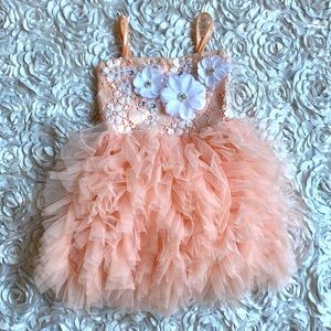 6-9 month peach floral rhinestone ruffle dress